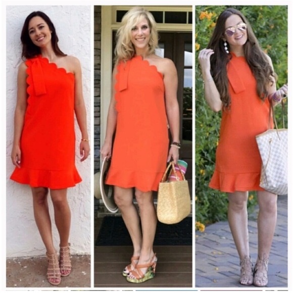 Orange One Shoulder Scallop Victoria Beckham X Target Calla Lily Ruffle Dress XS - Picture 16 of 16